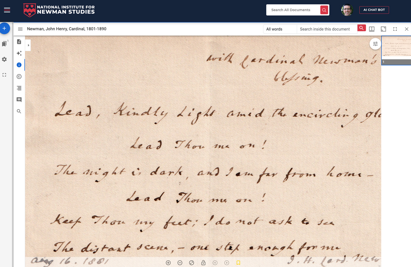 Lead, Kindly Light manuscript viewed in the Rednal document viewer